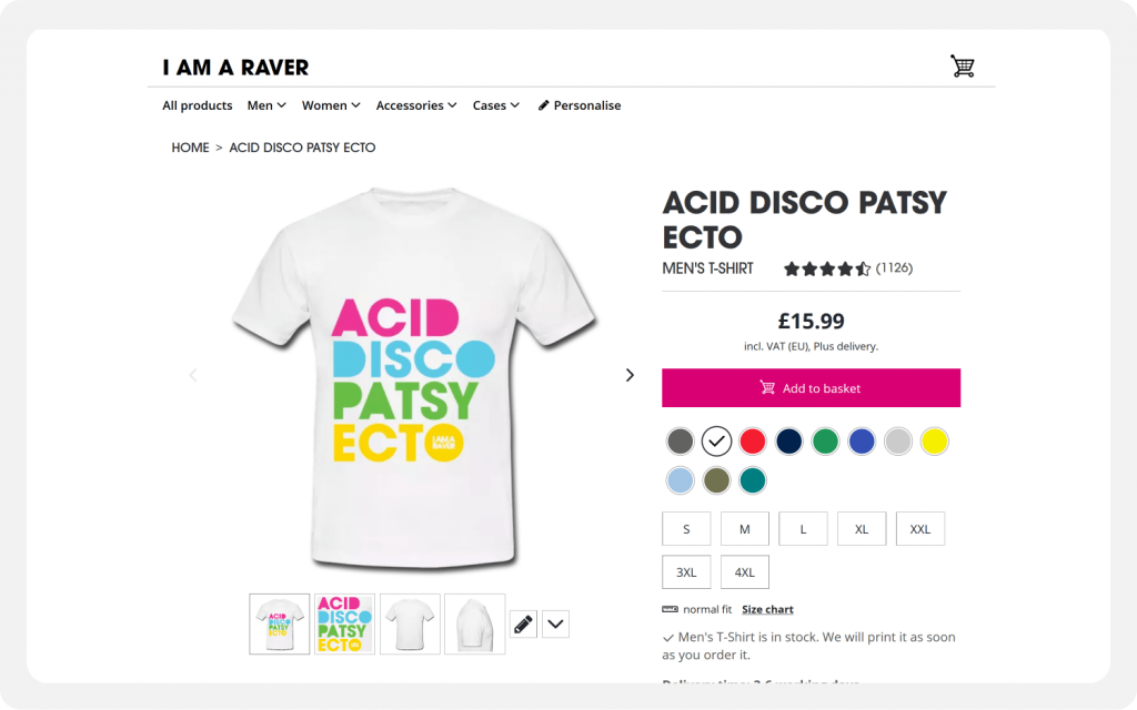 I Am A Raver product page on horizontal tablet