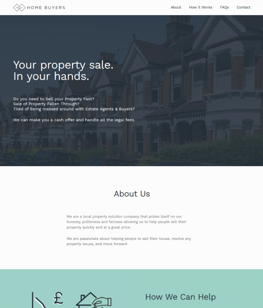 KJ Home Buyers home page on desktop